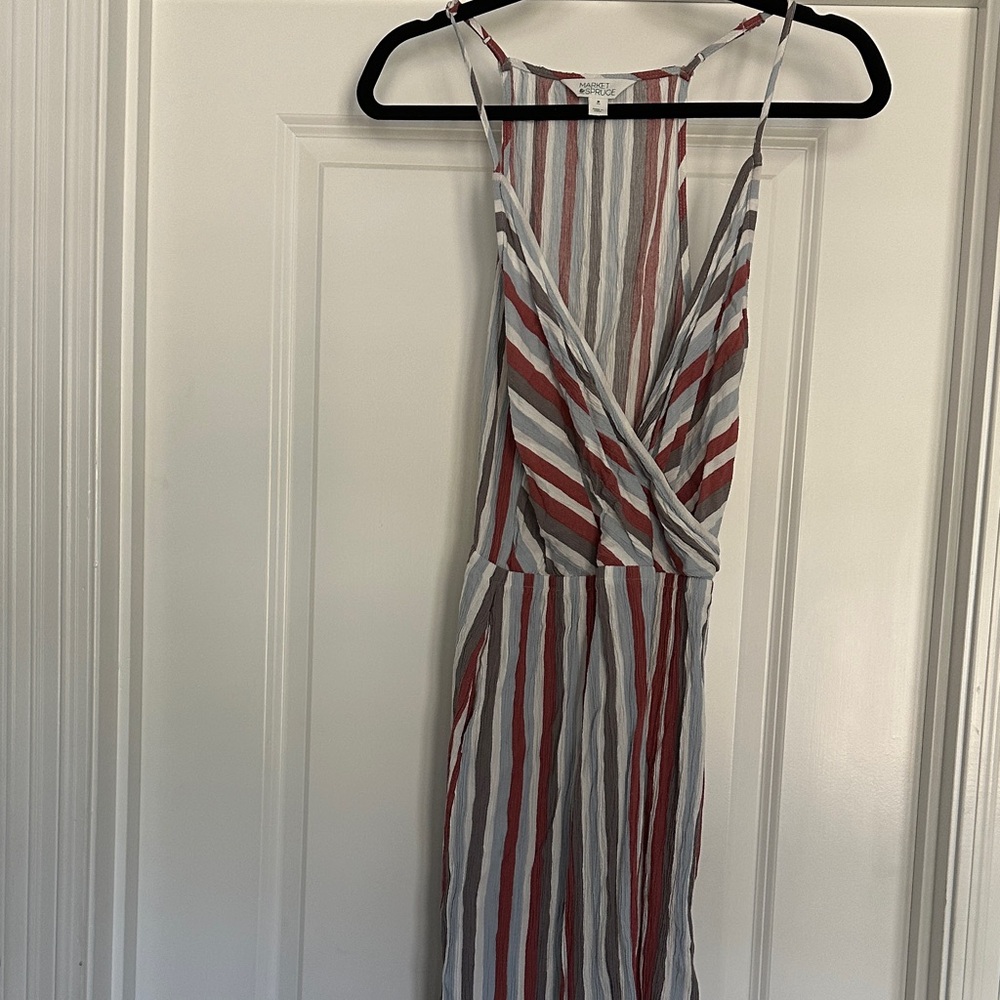 Market & Spruce Backless Dress with Red and Gray Stripes